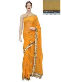 Indian Bollywood Girlish Georgette Mustard Saree