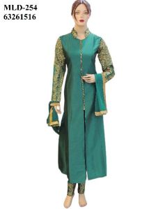 Silk Green Long Jacket Style Suit, Silk Green Bottom