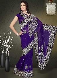 lavender black border embroidered net saree