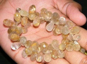 Far Size Golden Rutile Faceted Teardrop Beads