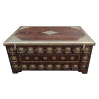 Wooden Brass Panel Flat Top Box