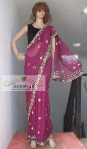 Violet Red Georgette Saree