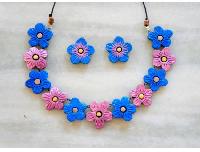 Floral Blue Set Terracotta Jewellery