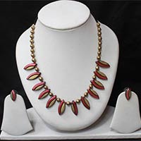 Terracotta Jewelry Pink Yellow Leaves Set