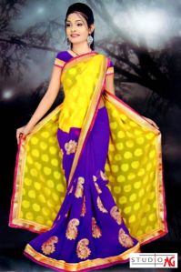 Purple and Yellow Georgette Sarees