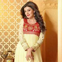 Designer Cream Red Anarakali Suit