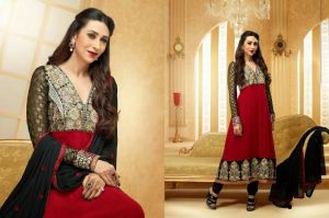 Heavy Embroidered Red Black Anarakali Suit