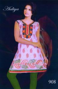 Printed White Cotton Kurti