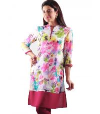 Floral Print White Kurti