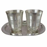 Silver Finish Plated 2 Glass Tray Set