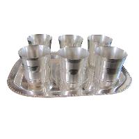 Silver Finish Plated 6 Glass Tray Set