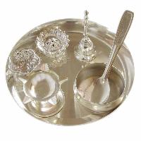 Silver Finish Plated Pooja Thali