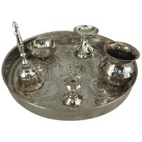 Silver Plated Brass Pooja Thali Set for Puja