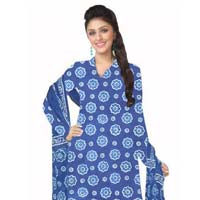 KCSK131 - Dabu Print Salwar Kameez / Cotton Churidar Materials with Chiffon Dupatta - Blue