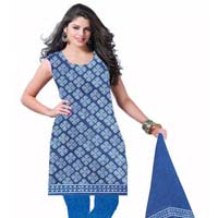 KCSK172 - Dabu Printed Salwar Kameez / Cotton Churidar Materials with Chiffon Dupatta - Blue