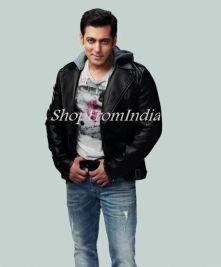 Custom Made Bollywood Star Salman Khan Black Lamb Leather Jacket