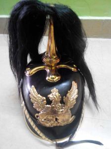 Leather Pickelhaube Prussian Helmet with Black Crest