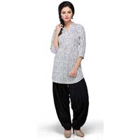 WHITE AND BLACK COTTON READYMADE KURTI