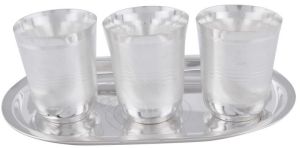 Gsm Silver Plated Juli Diamond Glass Set with Oval Tray 4 Pcs. ( 17cmx26cmx9cm)