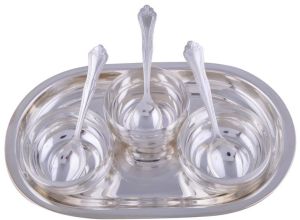 Gsm Silver Plated Manchurian Bowl Set with Oval Tray 7 Pcs. ( 17cmx26cmx4cm)