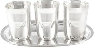 Gsm Silver Plated Square Glow Finish Glass Set with Oval Tray 4 Pcs. ( 17cmx26cmx10cm)