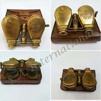 Folding Brass Antique Binocular with Brown Leather Case
