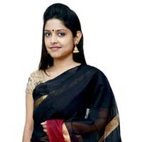 Black & Red Maheshwari Silk & Jute Saree (Design No. S0009)