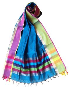 Blue Maheshwari Dupatta with Contrast Border  (Design No. D0002)