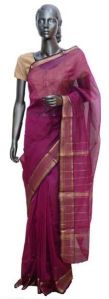 Deep Pink Zari Maheshwari Silk Saree (Design No. S0026)