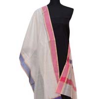 White Maheshwari Silk Dupatta (Design No. D0004)
