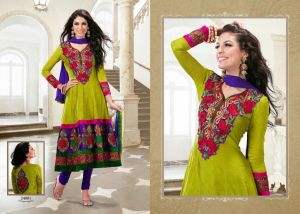 Gulnaar Cotton Semi Stitched Anarkali Suits