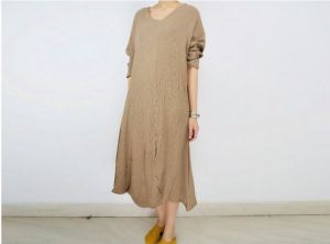 Brown Linen Regular Wear Women Dress