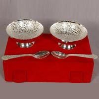 Brass Capsule Bowl Set with Spoon Silver Plated