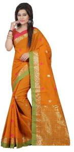 COTTON PURE SILK ORANGE SAREE