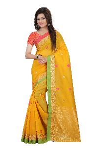 PURE SILK COTTON YELLOW SAREE