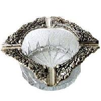 White Metal Glass Ashtray