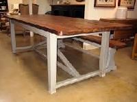 Wooden White Metal Work Dining Table