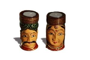 Wooden Face Shaped Tea light Candle Holders