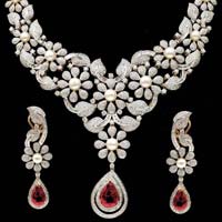 Diamond Gemstone Necklace Set (CWDGGN0001)