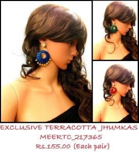 Handmade Terracotta Jhumkas painted in earthy hues