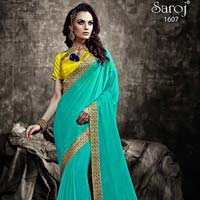 Rama colour party wear saree