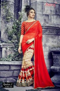 Red designer printed saree