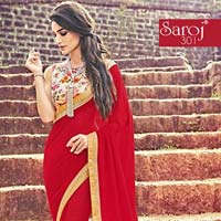 Red Floral Print Saree