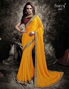 Yellow party wear saree