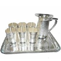 Silver Glass Jug Tray Set