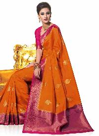 Mustard and Pink Kanchipuram Spun Silk Woven Saree