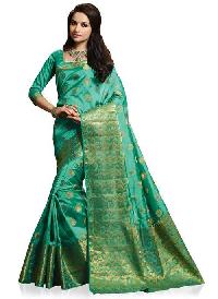 Turquoise Green Woven Art Silk Saree