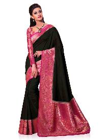Black and Pink Kanchipuram Spun Silk Woven Saree