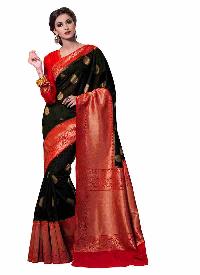 Black and Red Kanchipuram Spun Silk Woven Saree