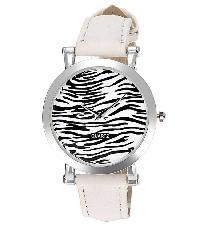 Women's Black & White Zebra Dial White Strap Watch